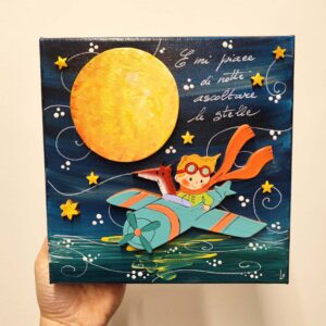 Tela 20cm x 20cm piccolo principe aeroplano e pianeta