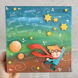 Tela 20cm x 20cm piccolo principe, stelline e pianeti
