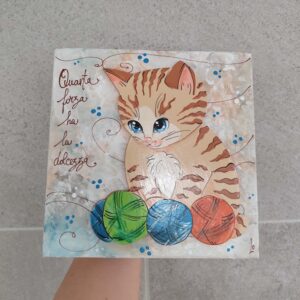 Tela 20cm x 20cm animali - gattino gomitoli