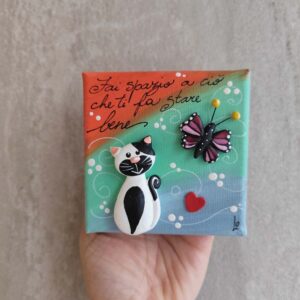 Tela 10cm x 10cm animali - gattino e farfalla