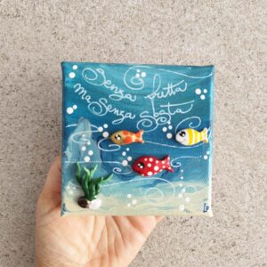 Tela 10cm x 10cm mare - pesciolini e anemone