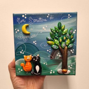 Tela 15cm x 15cm animali - gattini e alberello