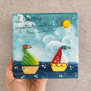 Tela 15cm x 15cm mare - due barchette