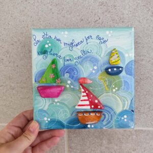 Tela 15cm x 15cm mare - barchette