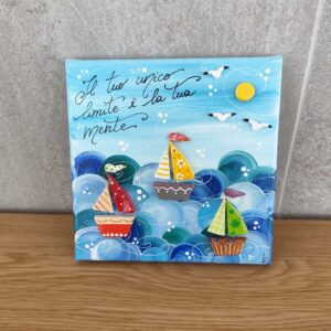 Tela 20cm x 20cm mare - barchette