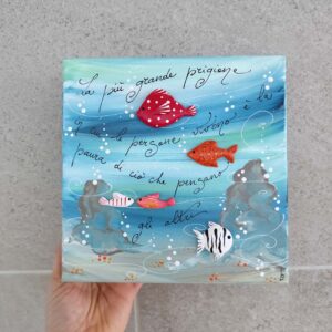 Tela 20cm x 20cm mare - pesciolini