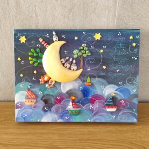 Tela 30cm x 40cm luna, gattini, trulli e barchette