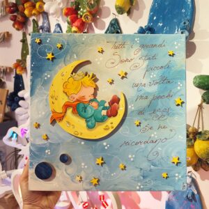 Tela 30cm x 30cm Piccolo Principe su luna
